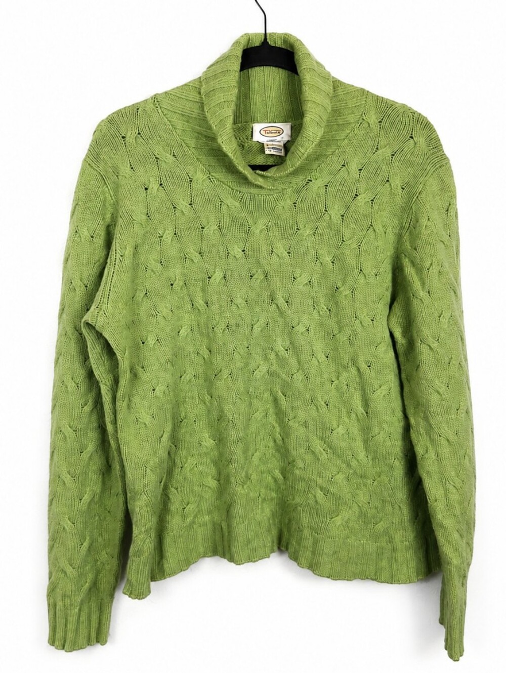 Talbots 100% Cashmere Green Cable Knit Cowl Neck Sweater L Quiet Luxury